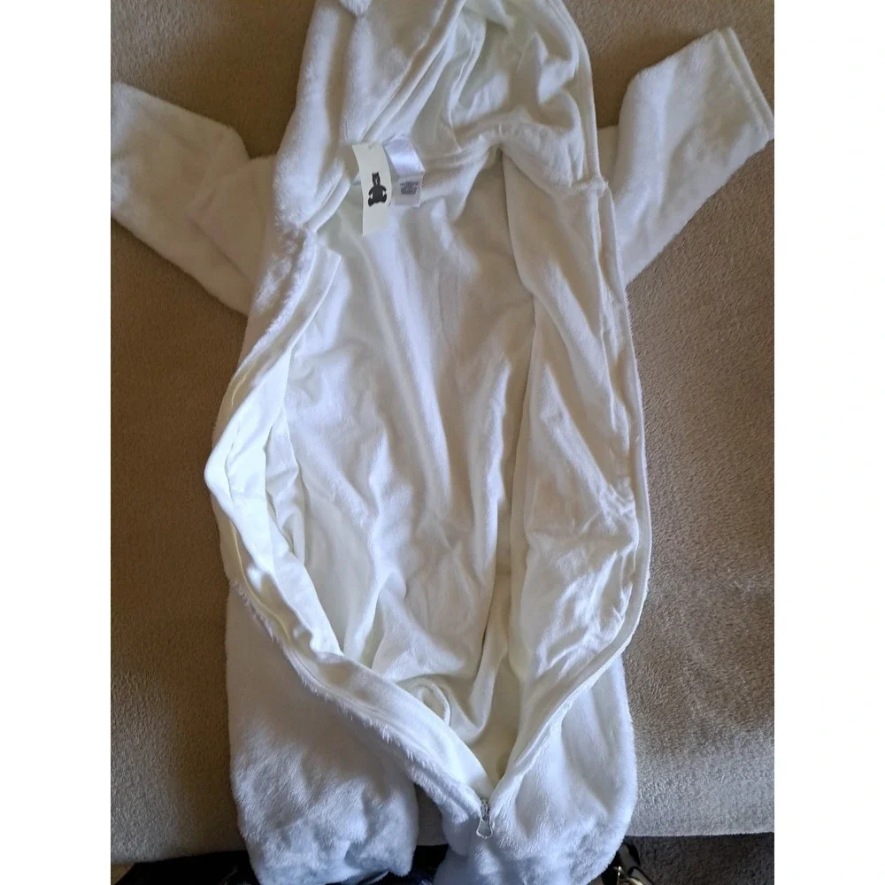 Gap Baby White Fleece Full Front Zipper Hooded Jumpsuit Romper Lined 6-12 M NWT